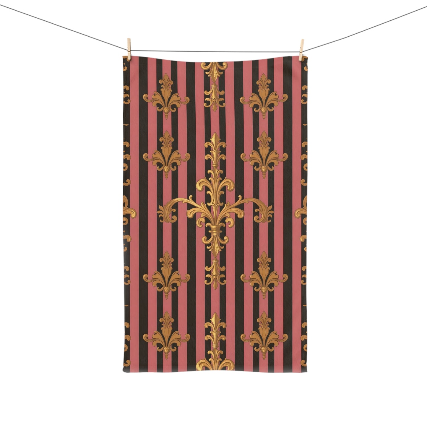 Luxurious Ornate Hand Towel - Elegant Home Décor - Mauve Striped Gold Damask