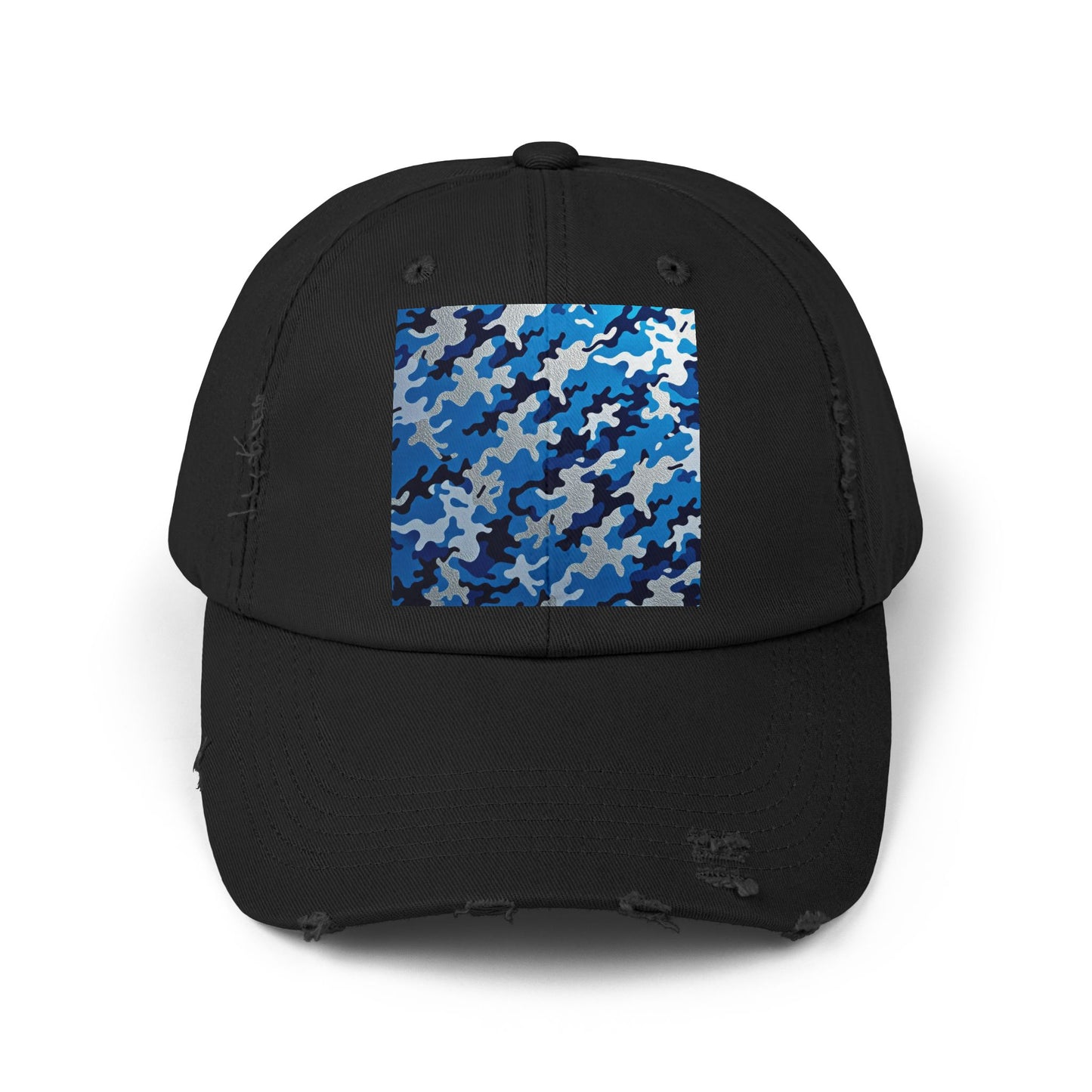 Stylish Unisex Distressed Cap, Casual Summer Hat, Trendy Gift for Him/Her, Comfortable Everyday Accessory - Blue Camo