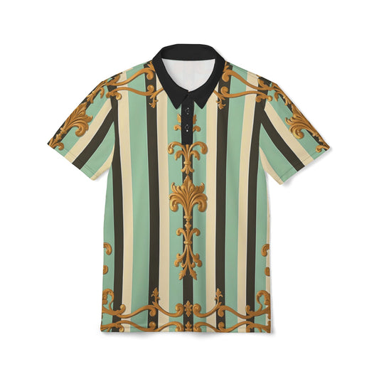 Stylish Unisex Polo Shirt with Vintage Stripe Design, Fashion Apparel, Casual Wear, Unique Gift for Him or Her - Black & Matte Mint Striped Rococo