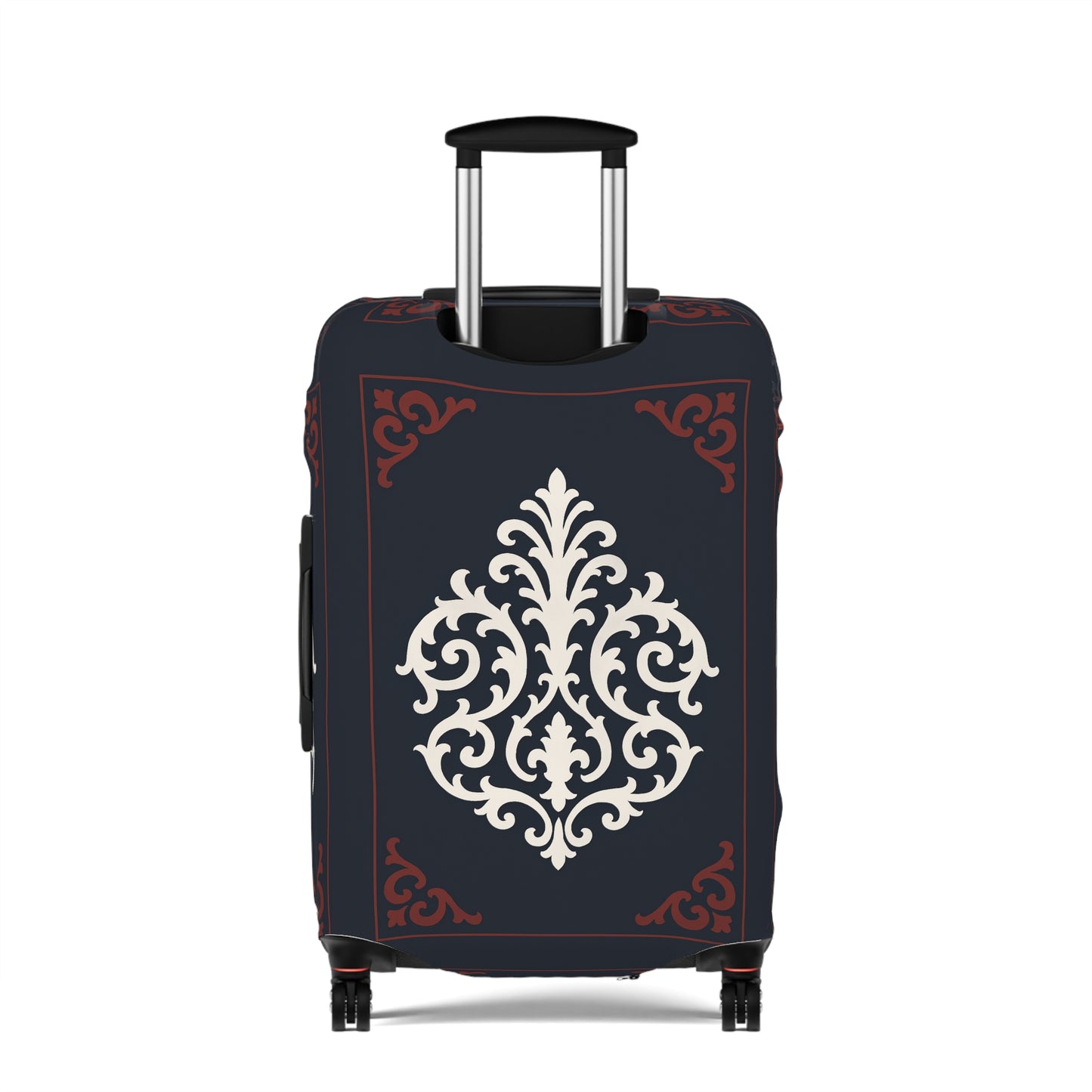 Dusk Blue-Maroon & White Baroque Luggage Cover — Dusk Blue & White Travel Protector