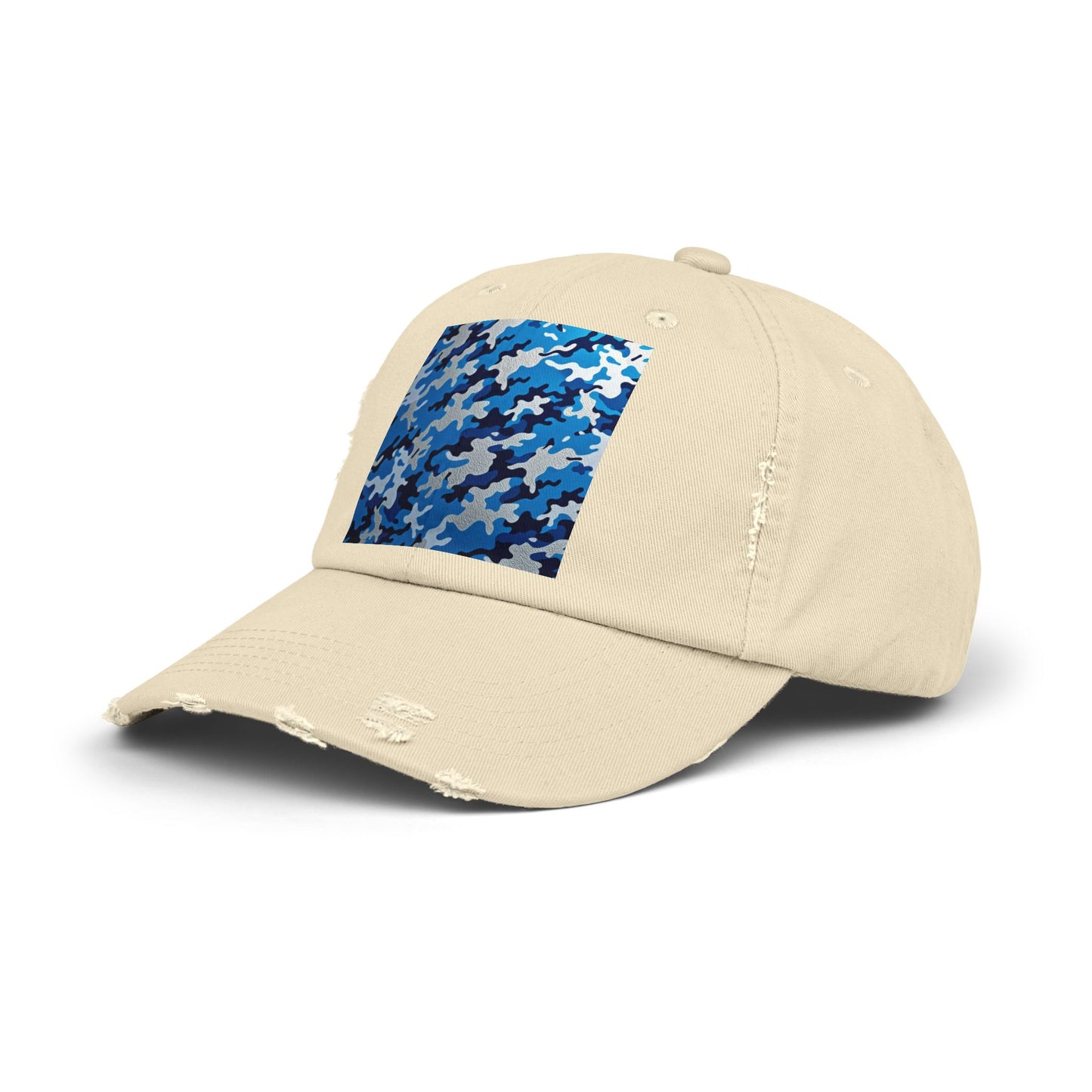 Stylish Unisex Distressed Cap, Casual Summer Hat, Trendy Gift for Him/Her, Comfortable Everyday Accessory - Blue Camo