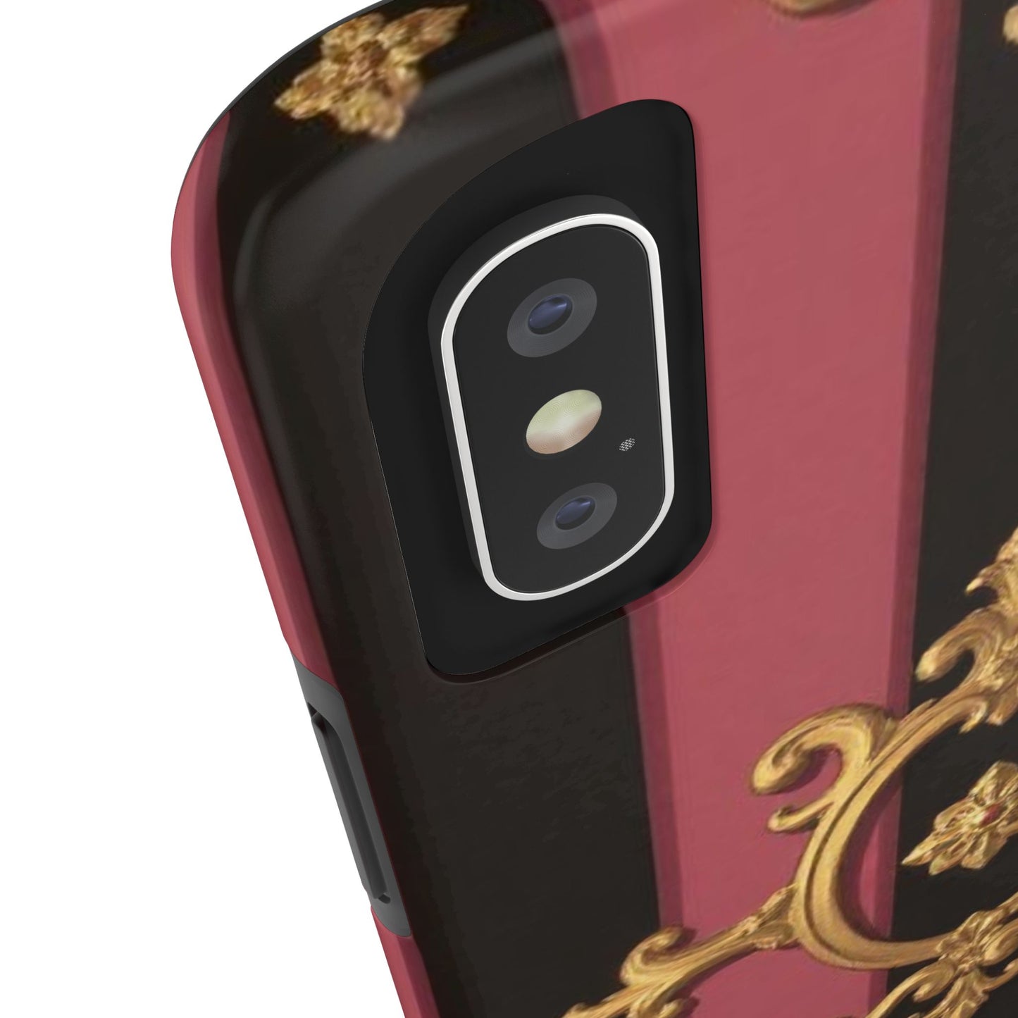 Elegant Black & Mauve Striped Gold Baroque Tough Phone Cases, Luxe Phone Covers, Fashionable Mobile Cases, Gift for Her, Holiday Phone Accessories