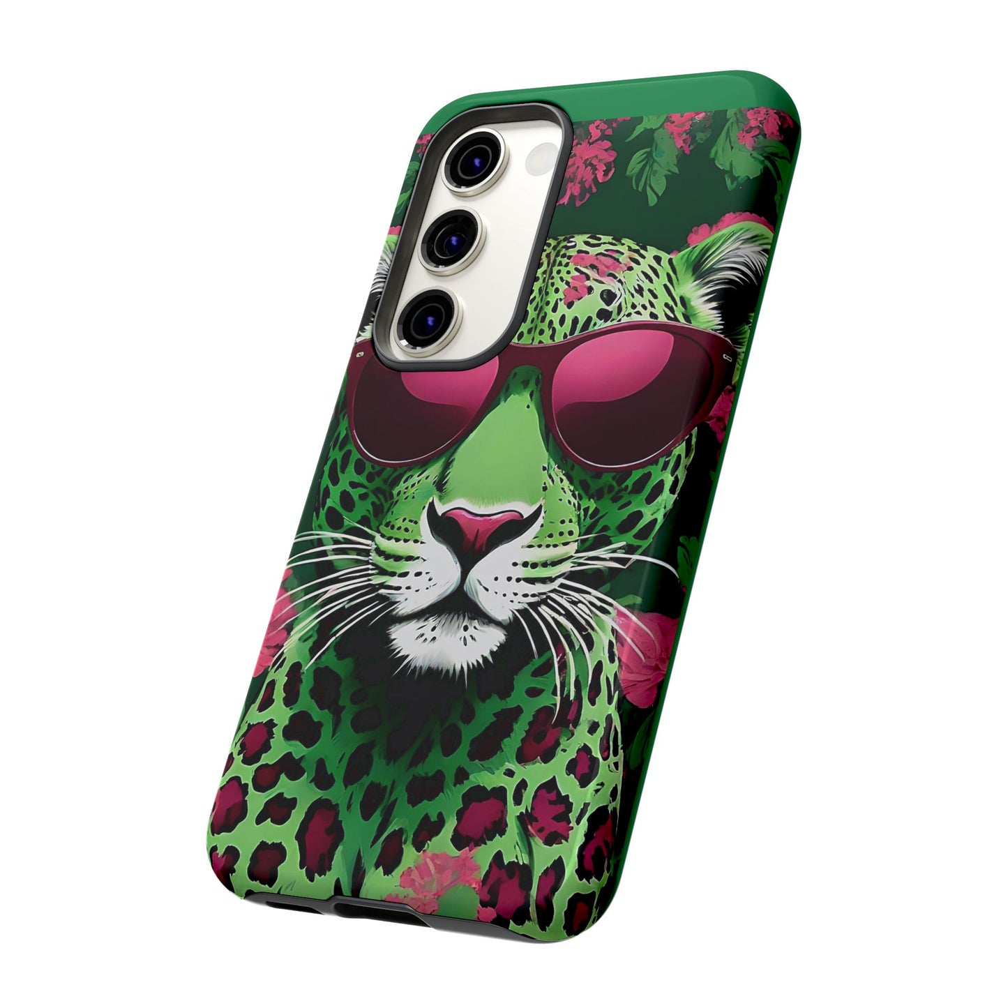 Phone Case - Lime Green & Burgundy Leopard In Sunglasses Design
