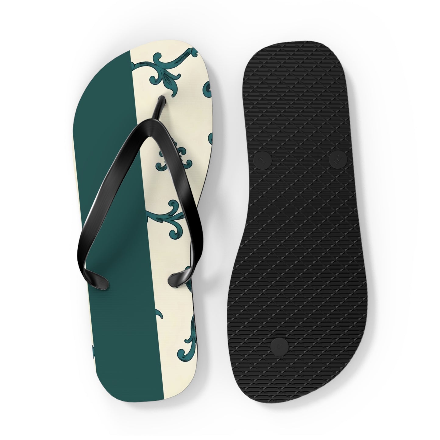 Stylish Summer Flip Flops, Trendy Beach Footwear, Casual Summer Sandals, Vacation Accessories, Eco-Friendly Summer Shoes - Teal Striped Rococo