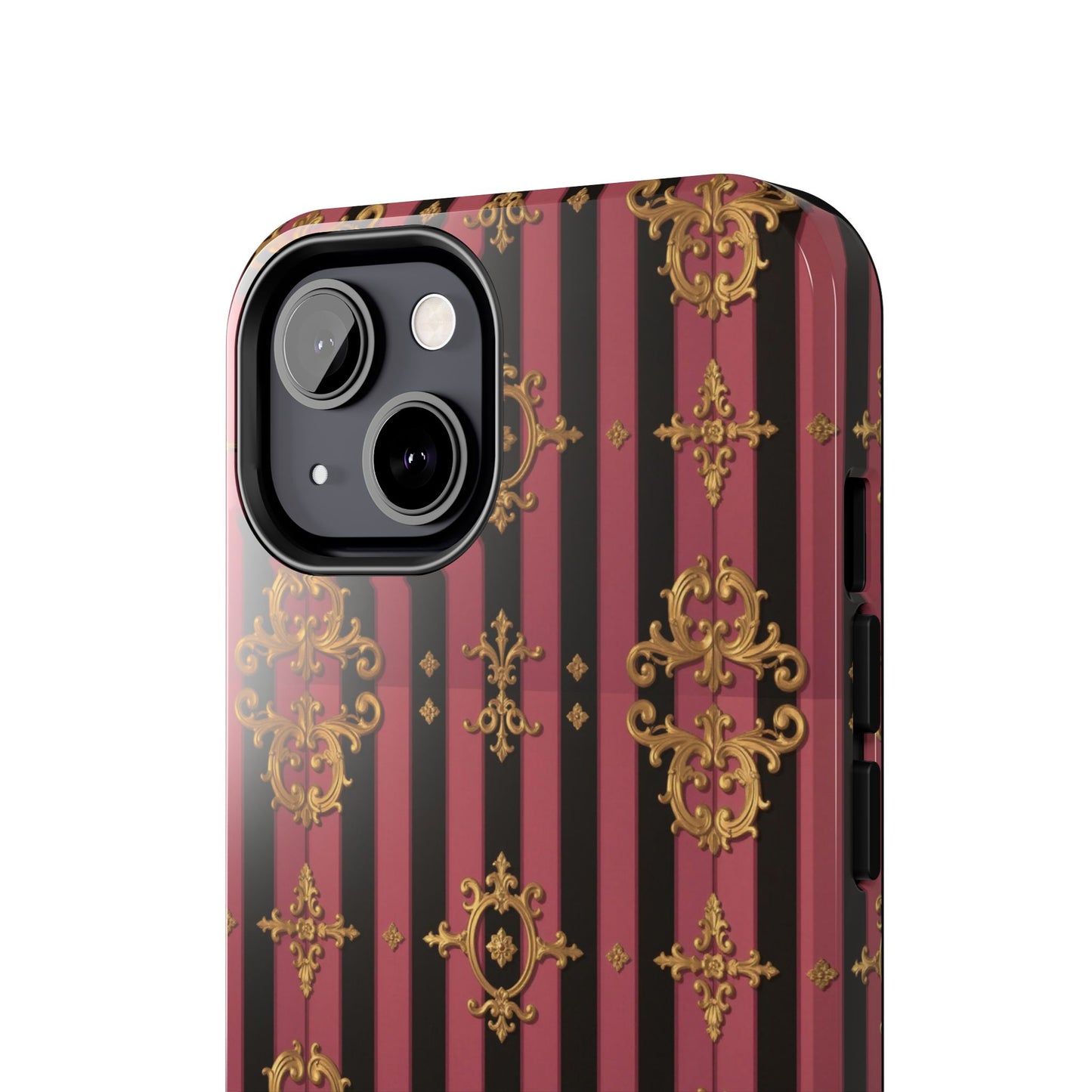 Elegant Black & Mauve Striped Gold Baroque Phone Case, Tough Phone Cases, Stylish Protective Cover, Unique Gift, Luxe Phone Accessories