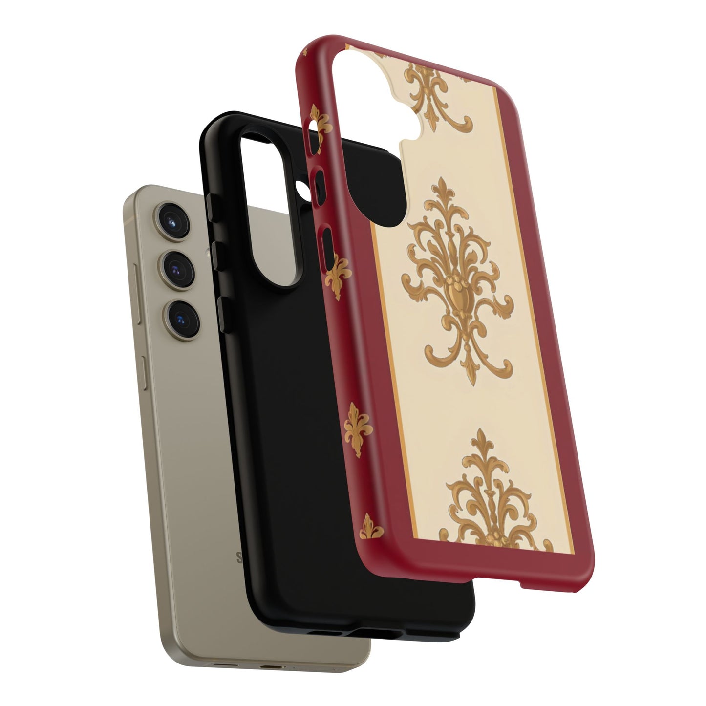 Elegant Floral Motif Phone Case - Tough Cases with Vintage Design - Dusk Red Striped Gold Damask