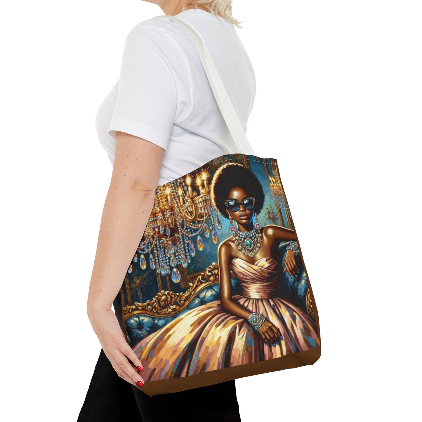 Elegant Fashion Tote Bag, Chic Handbag for Women, Stylish Shopping Bag, Glamorous Gift for Her, Art Tote - Elegant Lady & Chandelier
