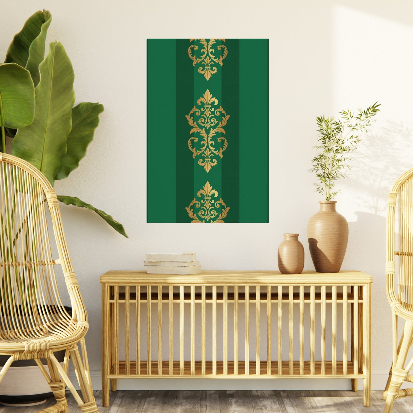 Gold Baroque Green Striped Foam Board Wall Art — Elegant Decorative Plaque