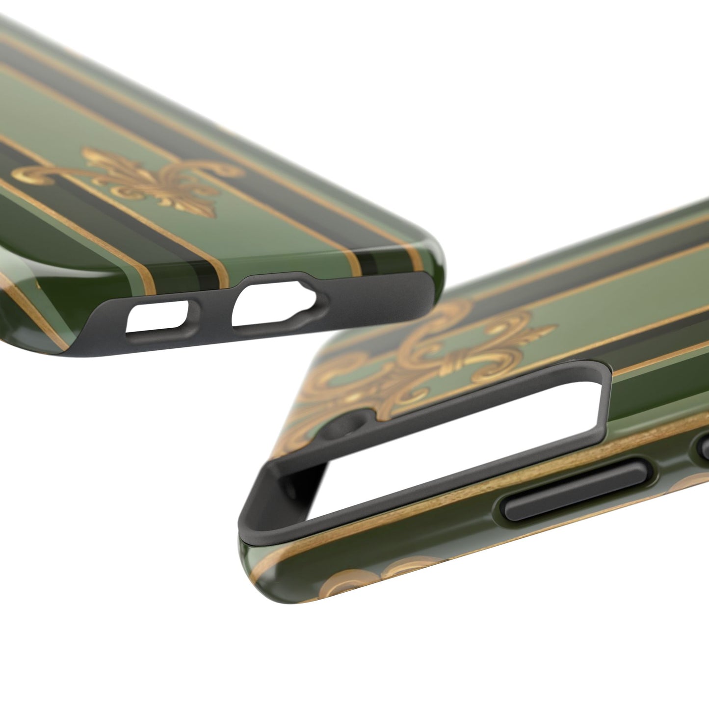 Elegant Tough Phone Cases - Baroque Design, Durable Cell Phone Covers, Unique Gifts for Her, Holiday Gifts - Green Striped Gold Baroque