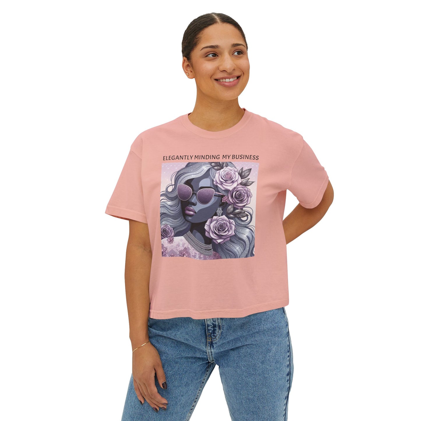 Elegant Women's Boxy Tee - 'Elegantly Minding My Business' Floral Design