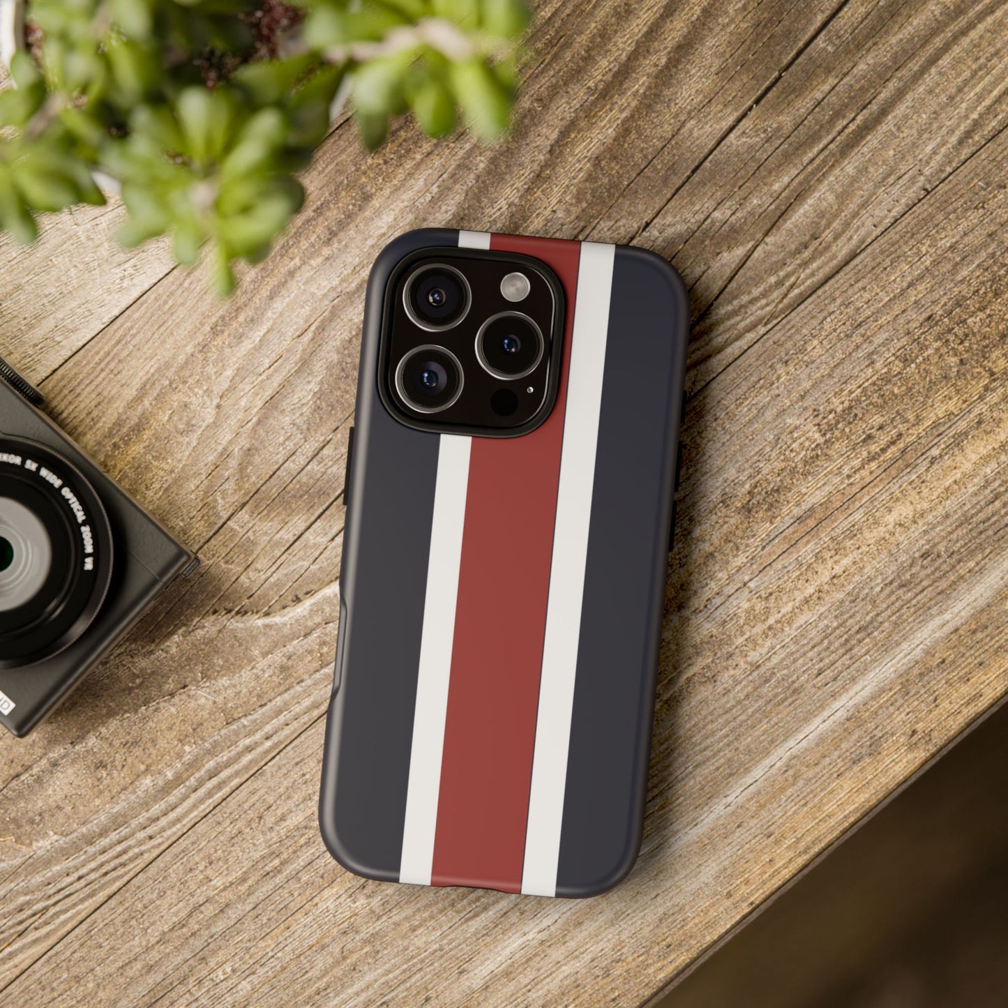 Lunar Midnight & Red-White Striped Stylish Phone Case - Tough Cases, Custom iPhone Cover, Sleek Phone Accessories, Gifts for Him/Her