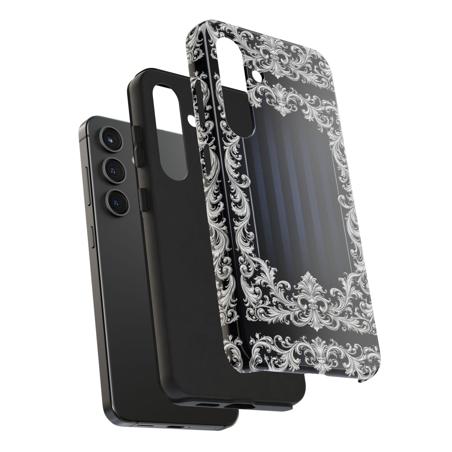 Navy Stripes & Baroque Tough Phone Case — Protective Decorative iPhone Case