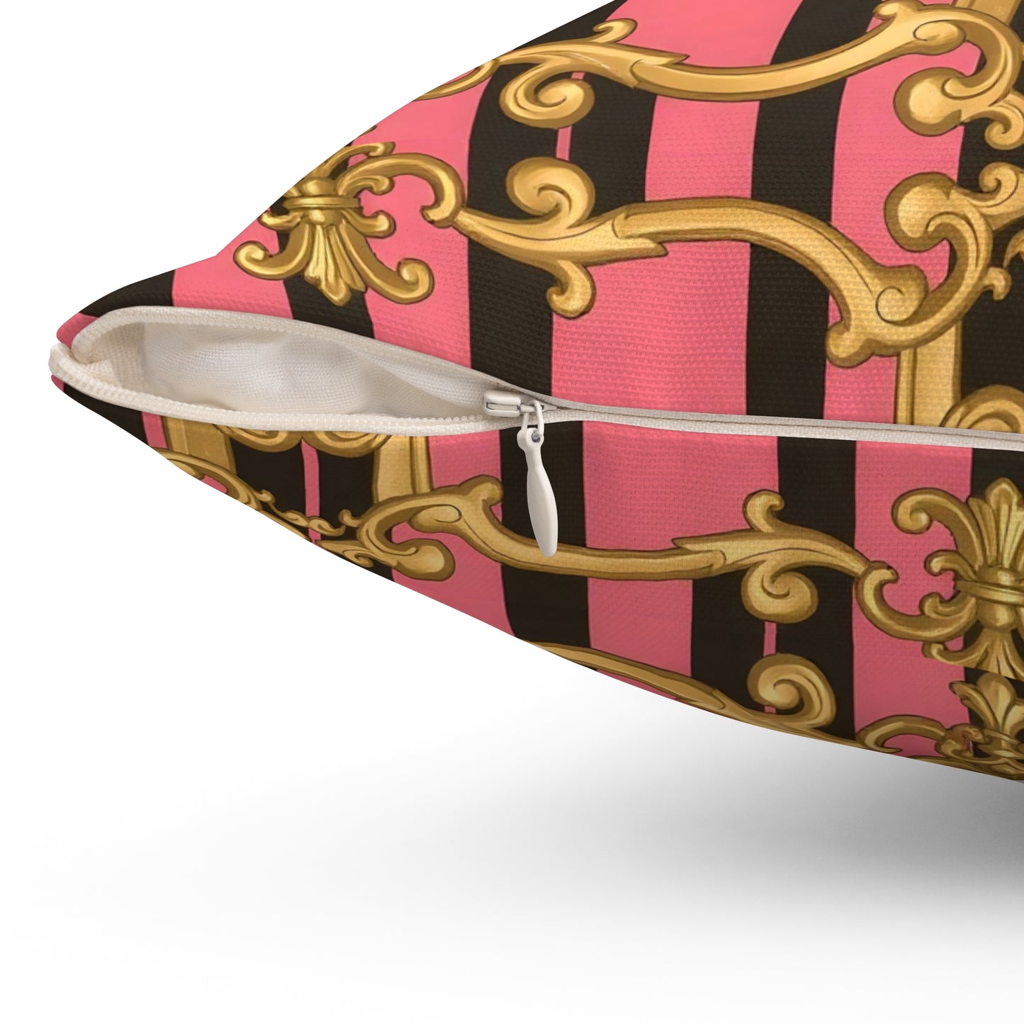 Luxurious Decorative Throw Pillow, Elegant Home Decor, Baroque Accent Cushion - Pink & Black Striped Gold Baroque
