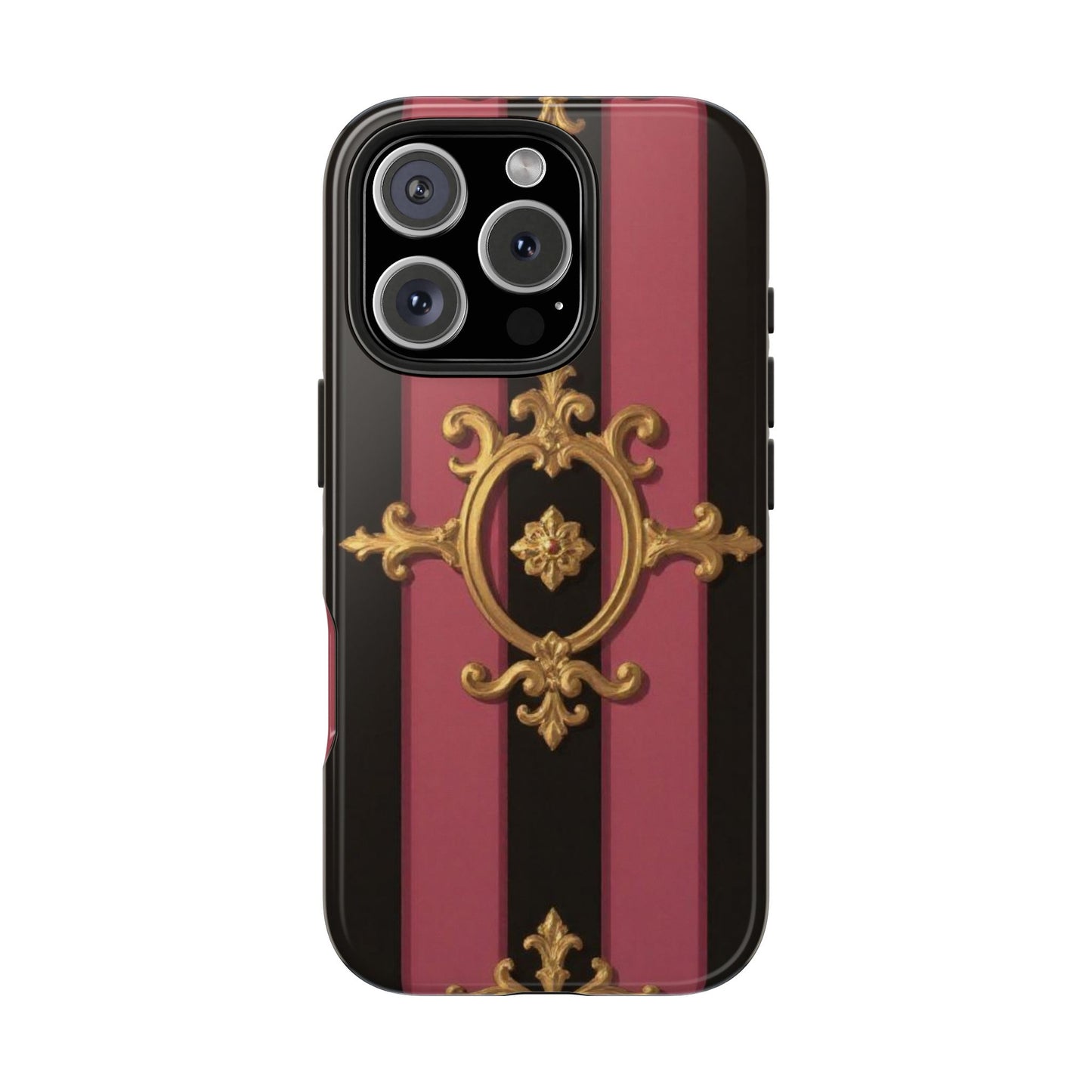 Elegant Black & Mauve Striped Gold Baroque Tough Phone Cases, Luxe Phone Covers, Fashionable Mobile Cases, Gift for Her, Holiday Phone Accessories