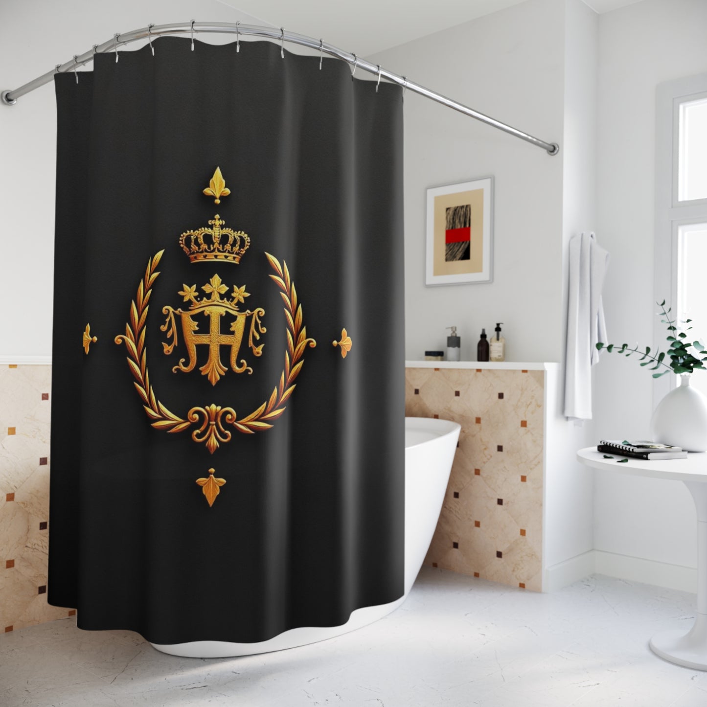 Luxurious Gold Crown Shower Curtain | Elegant Bathroom Decor | Royal Themed Home Accessories, Gift for Housewarming - Gold Crest