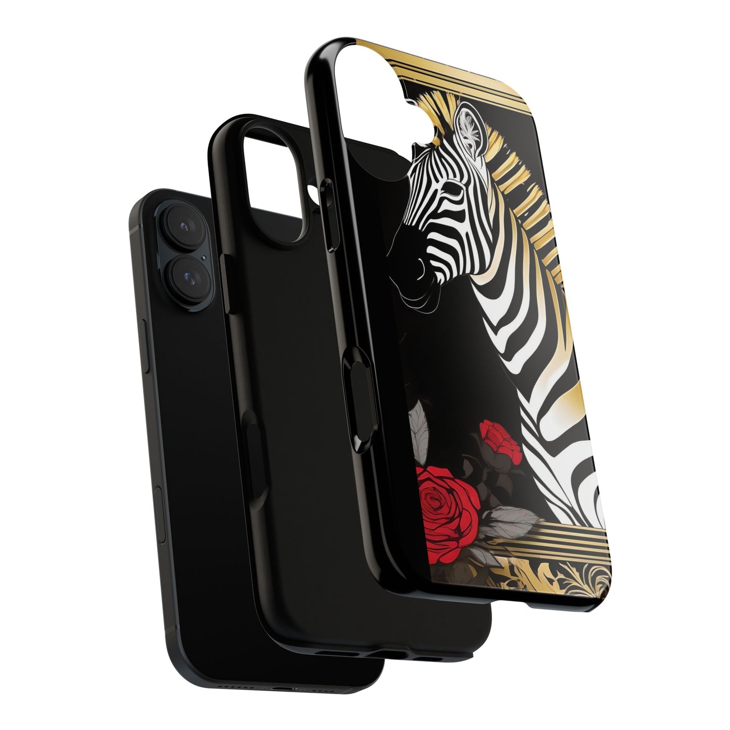 Phone Case - Elegant Zebra & Roses Design