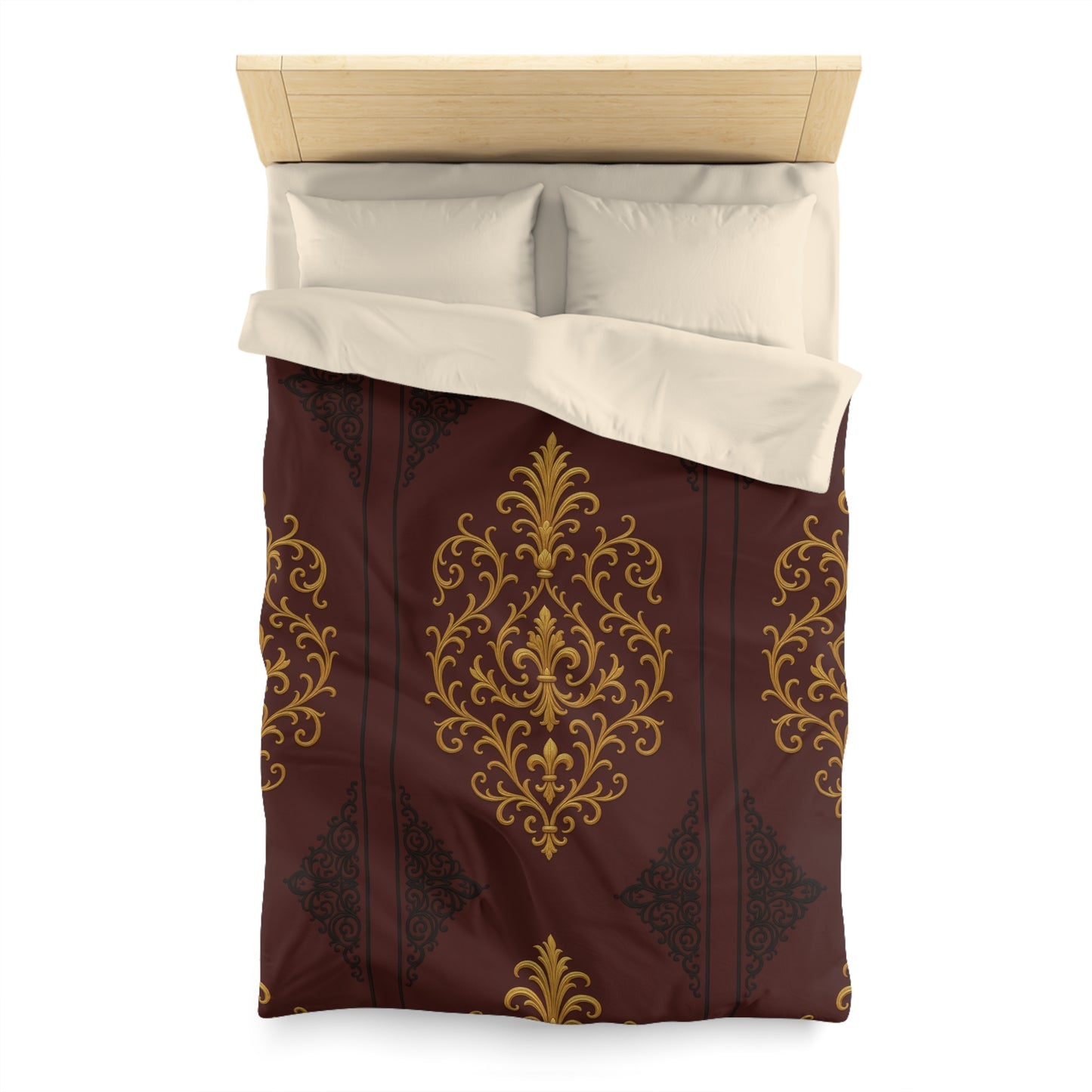 Dusk Burgundy-Black & Gold Baroque Duvet Cover - Regal Gold Baroque on Burgundy Microfiber