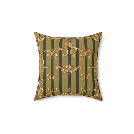 Elegant Vintage-Style Decorative Pillow, Home Decor Accent, Gift for Weddings, Anniversaries - Olive Green Striped Rococo