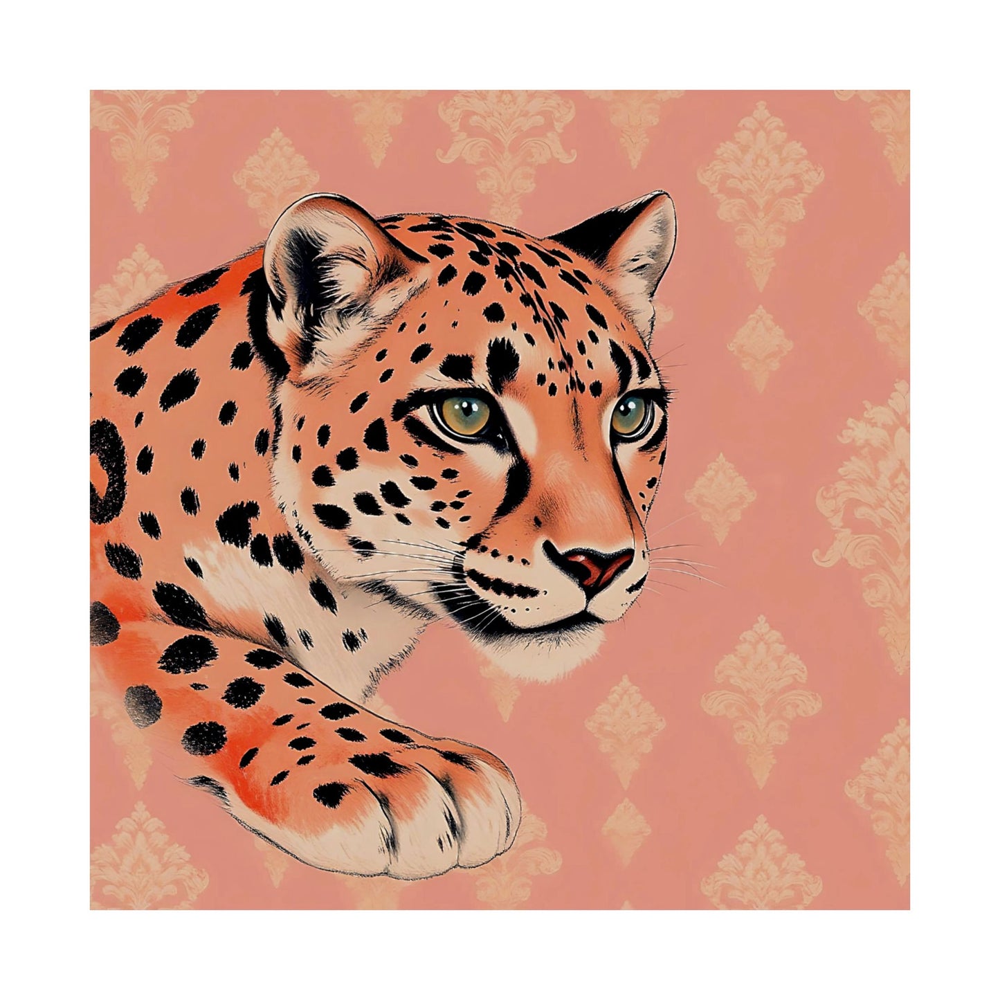 Floral Motif Art Poster - Elegant Matte Vertical Wall Decor - Peach Leopard & Damask