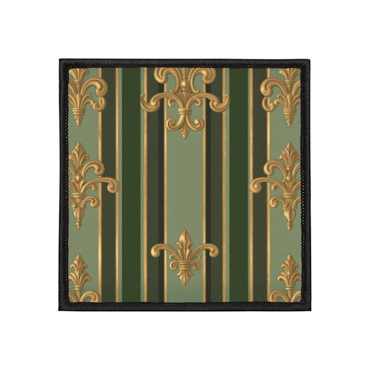 Elegant Vintage Iron-On Patches for Jackets, Upcycle Fashion, DIY Projects, Unique Gift Idea  - Green Striped Gold Baroque