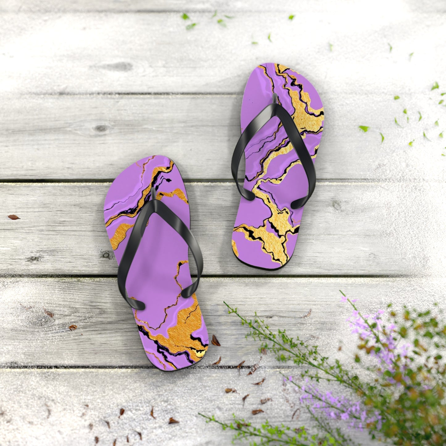Vibrant Marble Lavender Print Flip Flops | Trendy Summer Sandals, Beach Footwear, Vacation Essential, Stylish Outdoor Slippers, Gift for Her