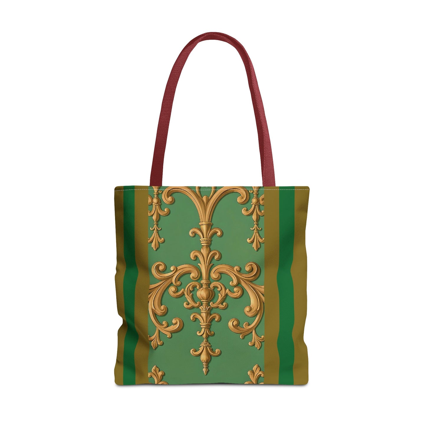 Ornate Floral Tote Bag, Chic Shopping Bag, Fashionable Eco Tote, Stylish Gift for Her, Versatile Everyday Use - Olive Green Striped Rococo
