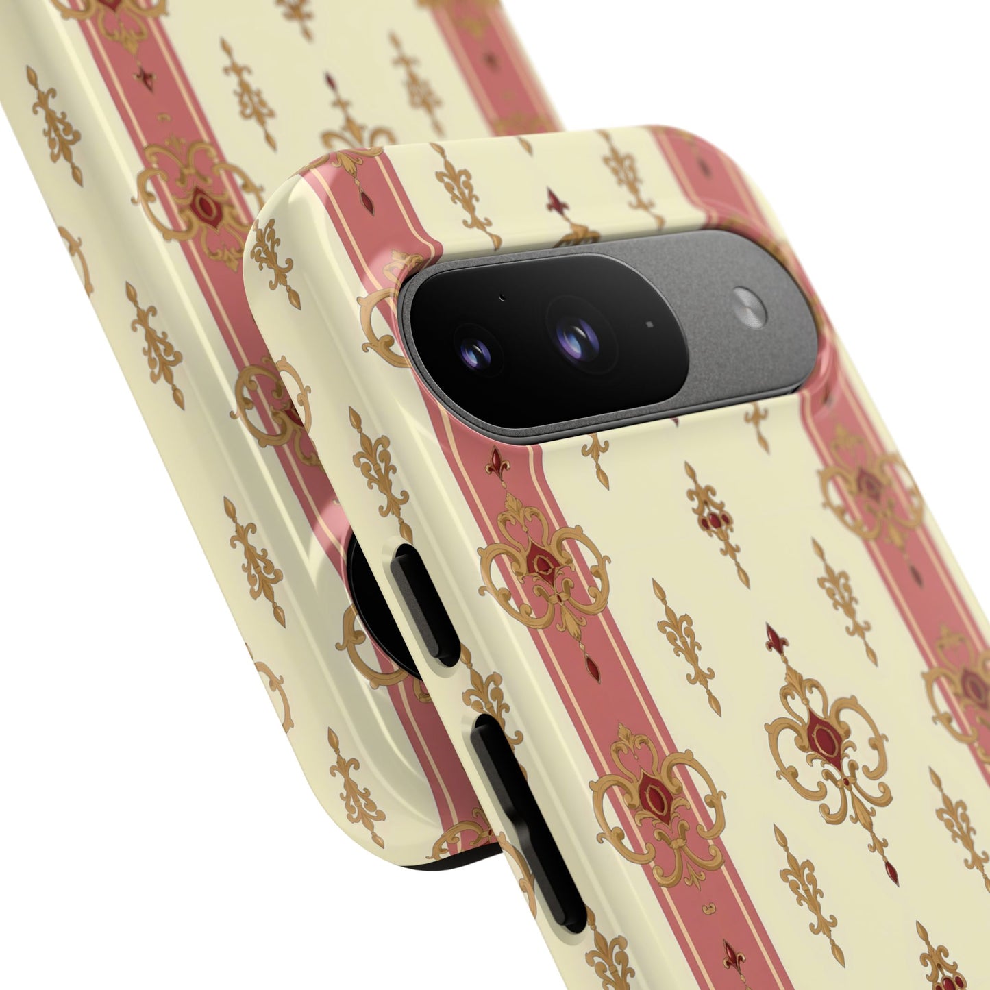 Elegant Floral Motif Phone Case - Tough Cases with Vintage Design - Mauve Striped Gold Damask