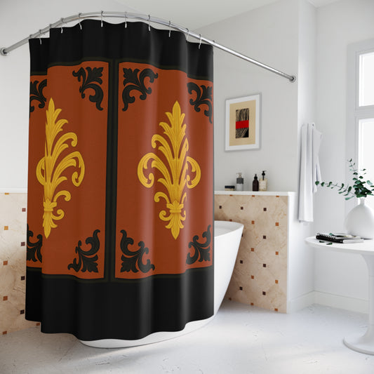 Dusk Terracotta Baroque Shower Curtain — Ornate Bath Decor
