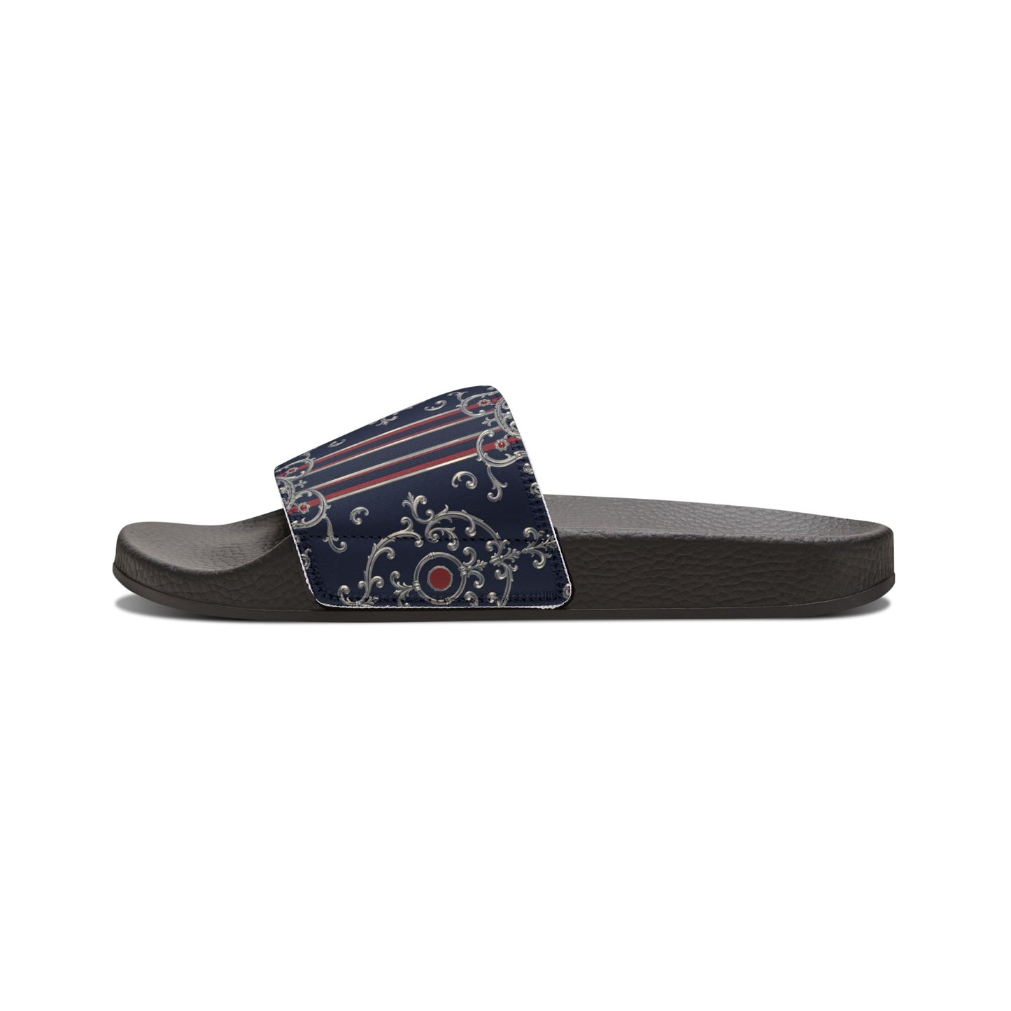 Stylish Women's Removable-Strap Sandals, Summer Footwear, Beach Slides, Casual Open-Toe Shoes - Blue & Red Striped Silver Baroque