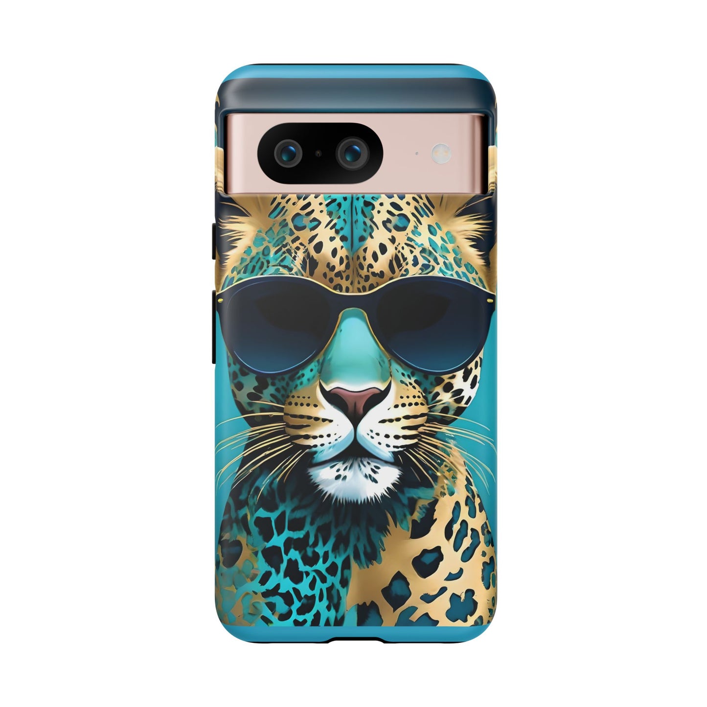 Phone Case - Aqua & Gold Leopard In Sunglasses Design