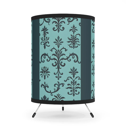 Elegant Tripod Lamp with High-Res Floral Printed Shade, Home Decor, Living Room Lighting, Design Lovers Gift - Teal Striped Rococo