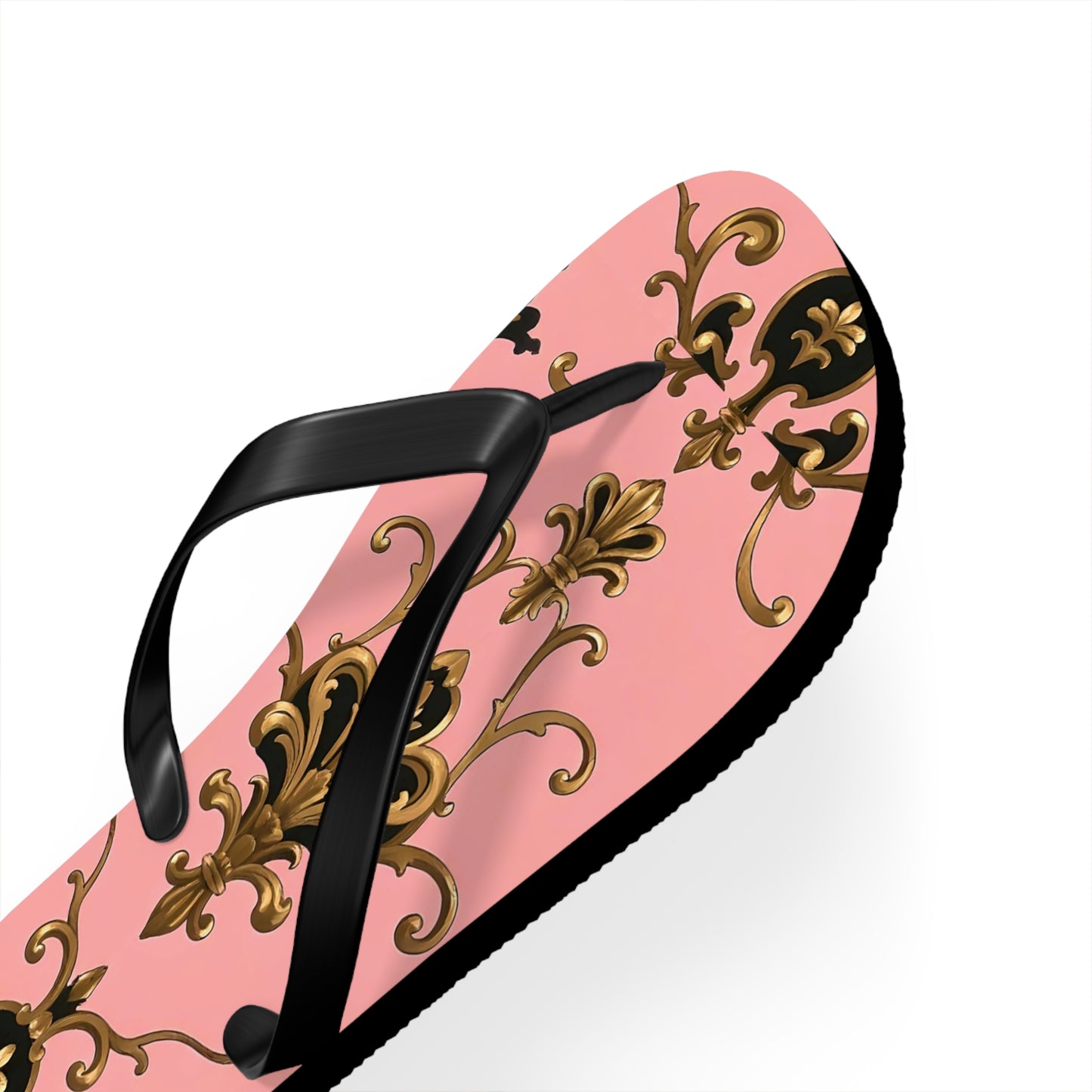 Stylish Flip Flops with Elegant Pink Design, Summer Footwear, Beach Sandals, Vacation Essentials - Pink, Black & Gold Rococo