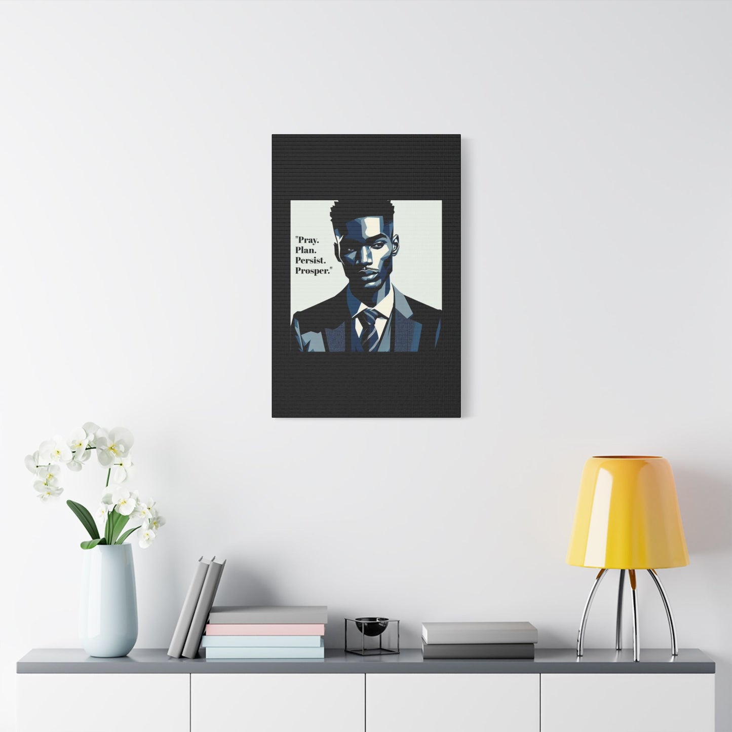 Afro Art Print Canvas, Wall Decor, Satin Stretched Canvas, African American Art, Office Decor, Home Decor - "Pray. Plan. Persist. Prosper."