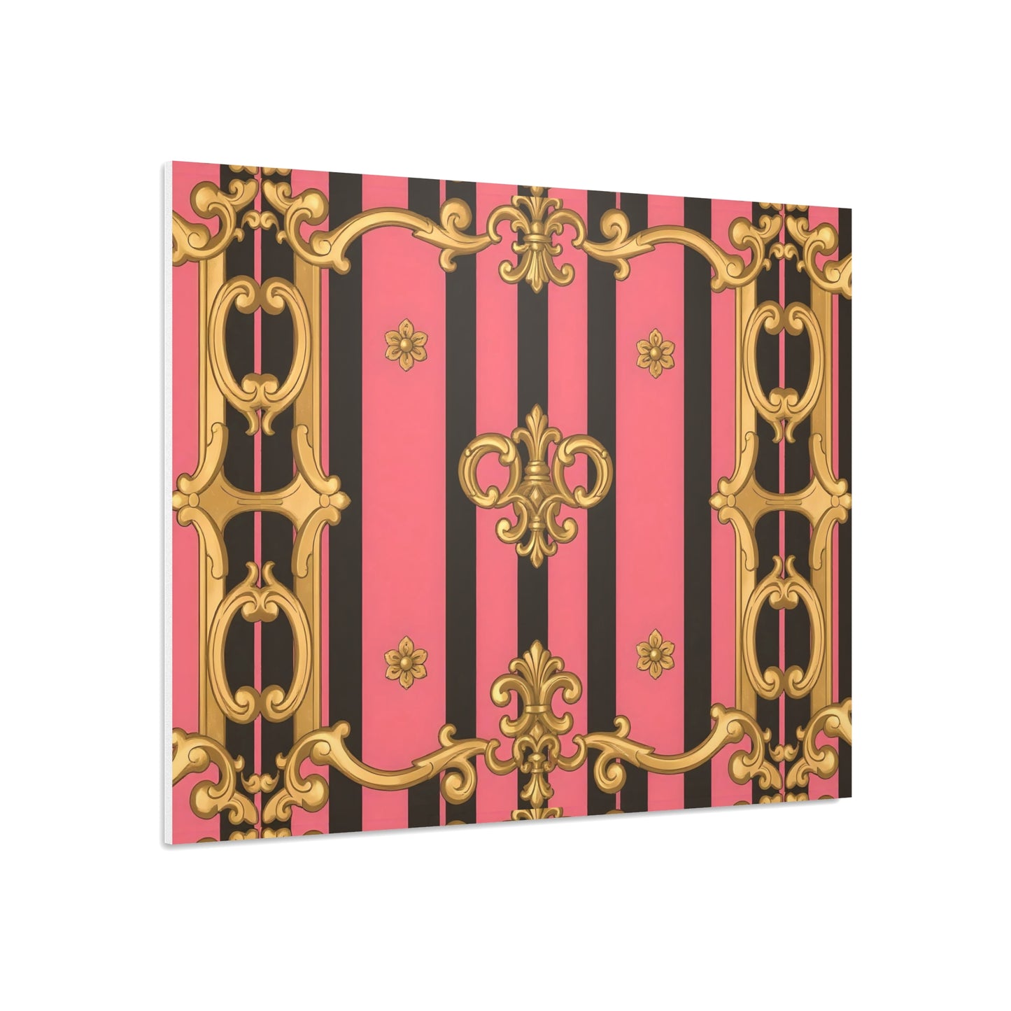 Elegant Decorative Foam Board - Chic Wall Decor, Glam Home Art, Stylish Backdrop, Gift for Her - Pink & Black Striped Gold Baroque