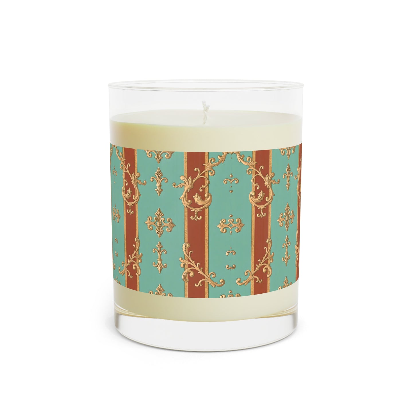 Elegant Vintage Scented Candle - 11oz Glass - Rust & Mint Aqua Striped Baroque