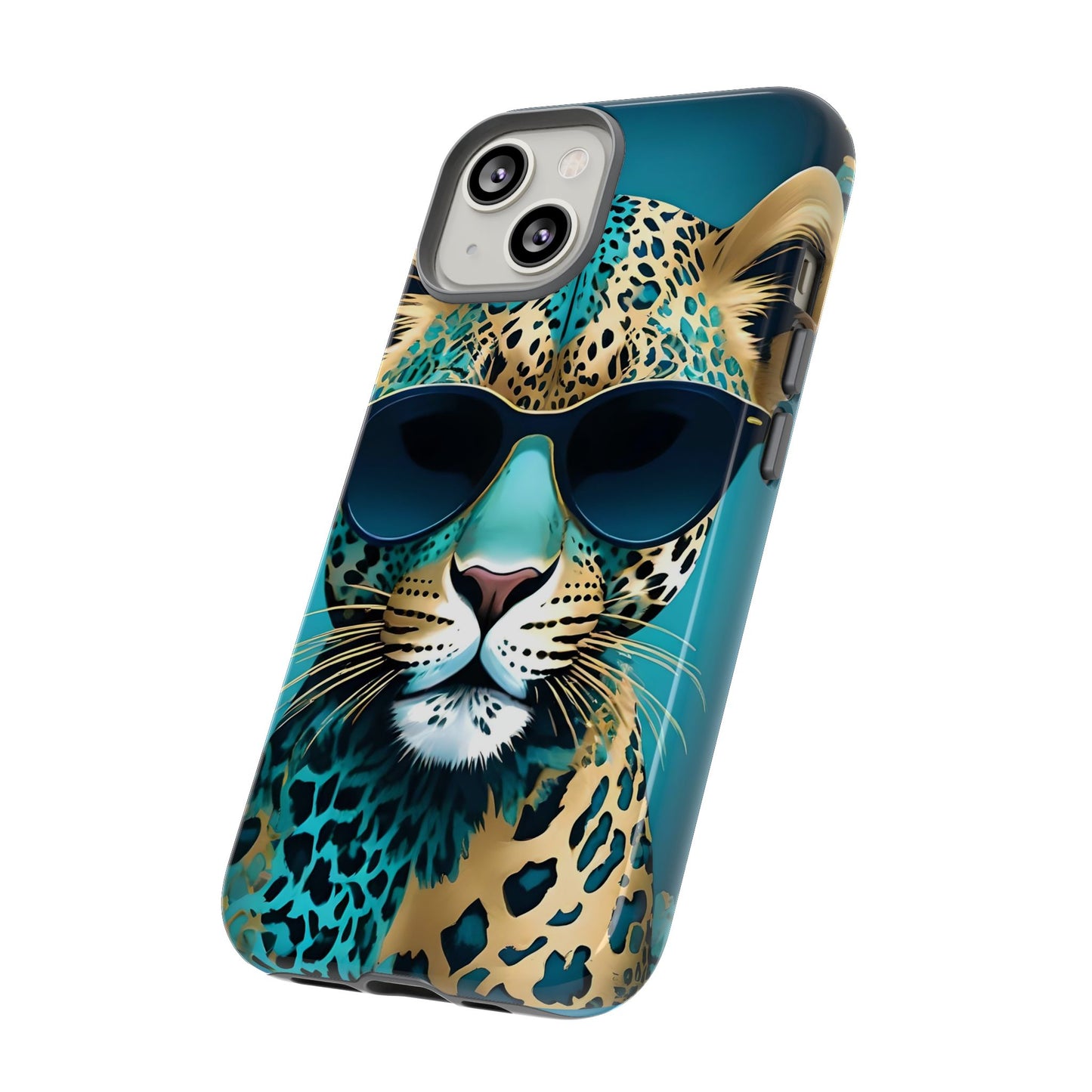 Phone Case - Aqua & Gold Leopard In Sunglasses Design