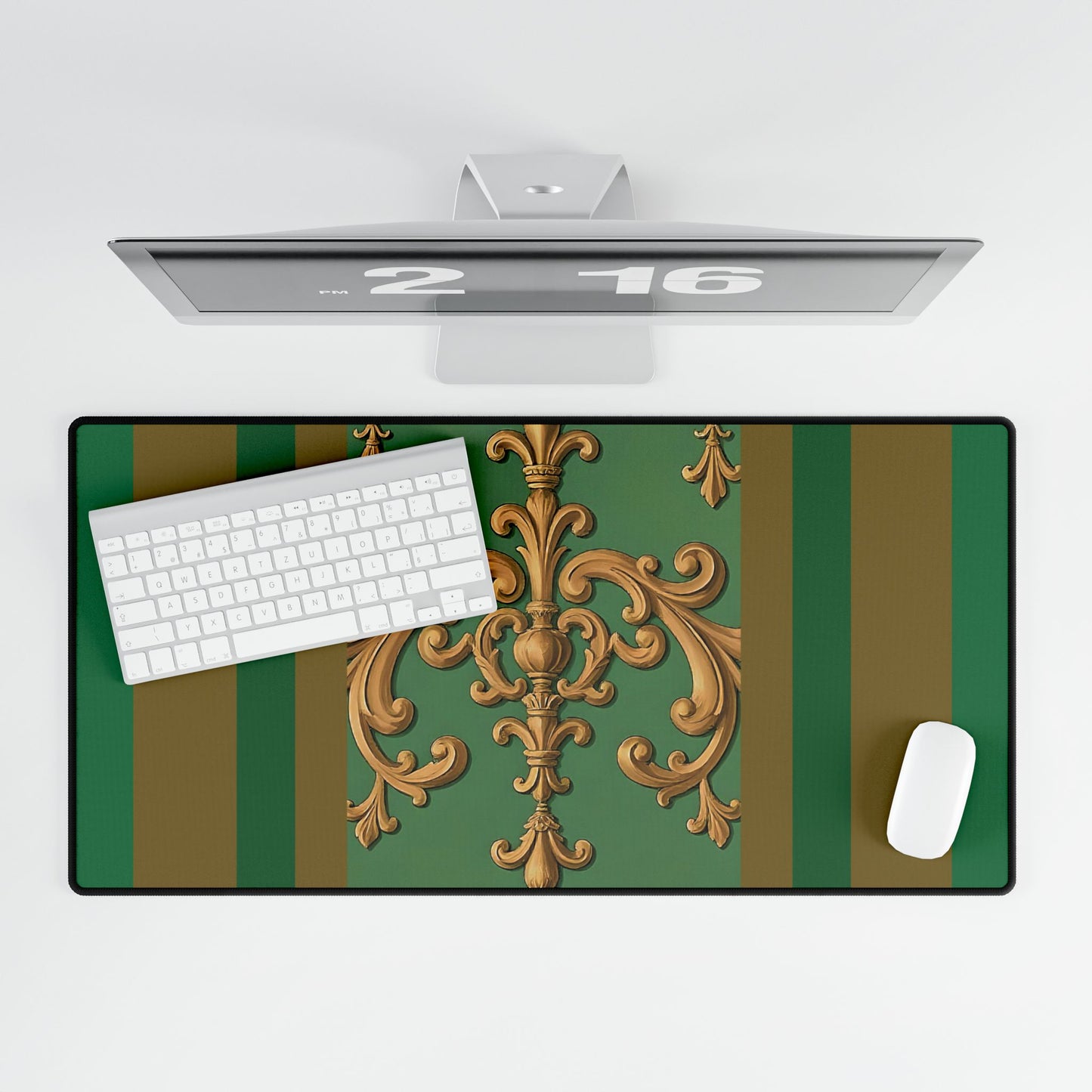 Elegant Office Desk Mats for Home & Work, Stylish Decor, Personalized Gift Idea for Professionals - Olive Green Striped Rococo