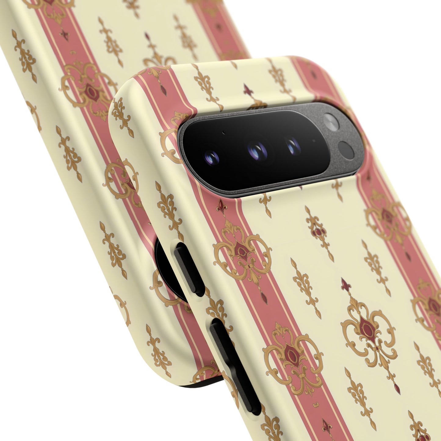 Elegant Floral Motif Phone Case - Tough Cases with Vintage Design - Mauve Striped Gold Damask
