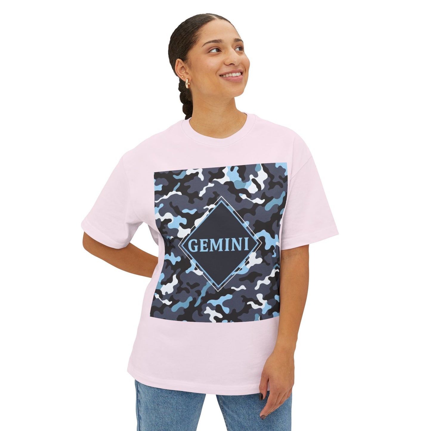 Gemini Oversized Tee - Unisex, Boho Style, Casual Wear, Birthday Gift, Zodiac Apparel, Comfortable Tee - Black, Grey & Ice Blue