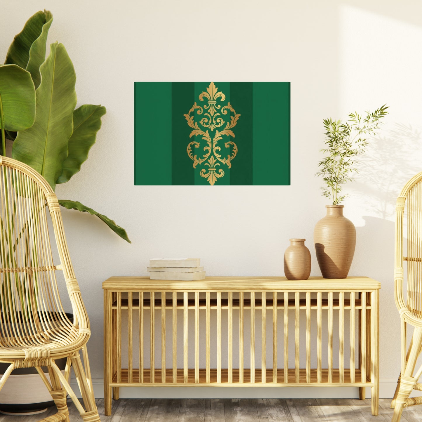 Gold Baroque Green Striped Foam Board Wall Art — Elegant Decorative Plaque