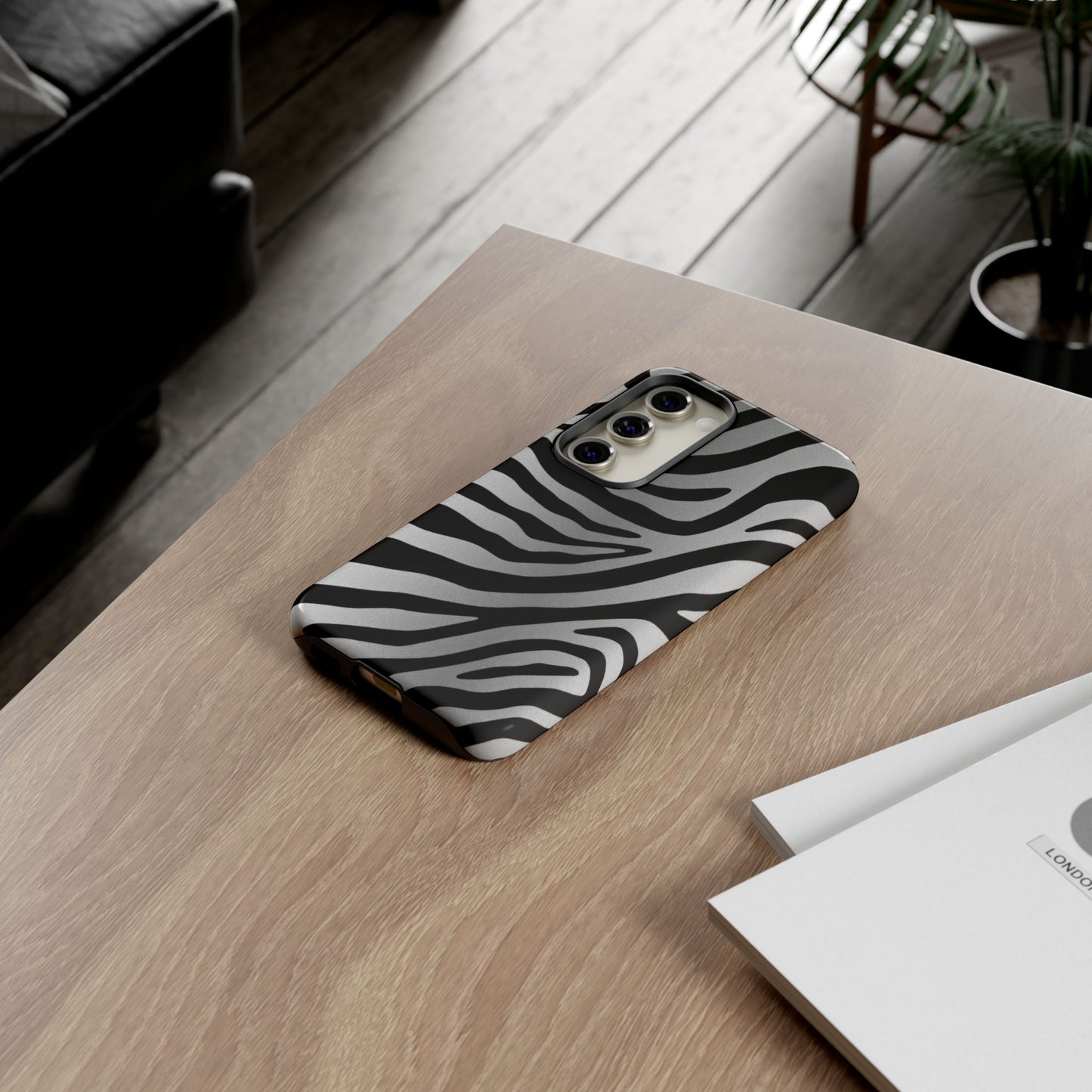 Zebra Print Tough Phone Case - Silver