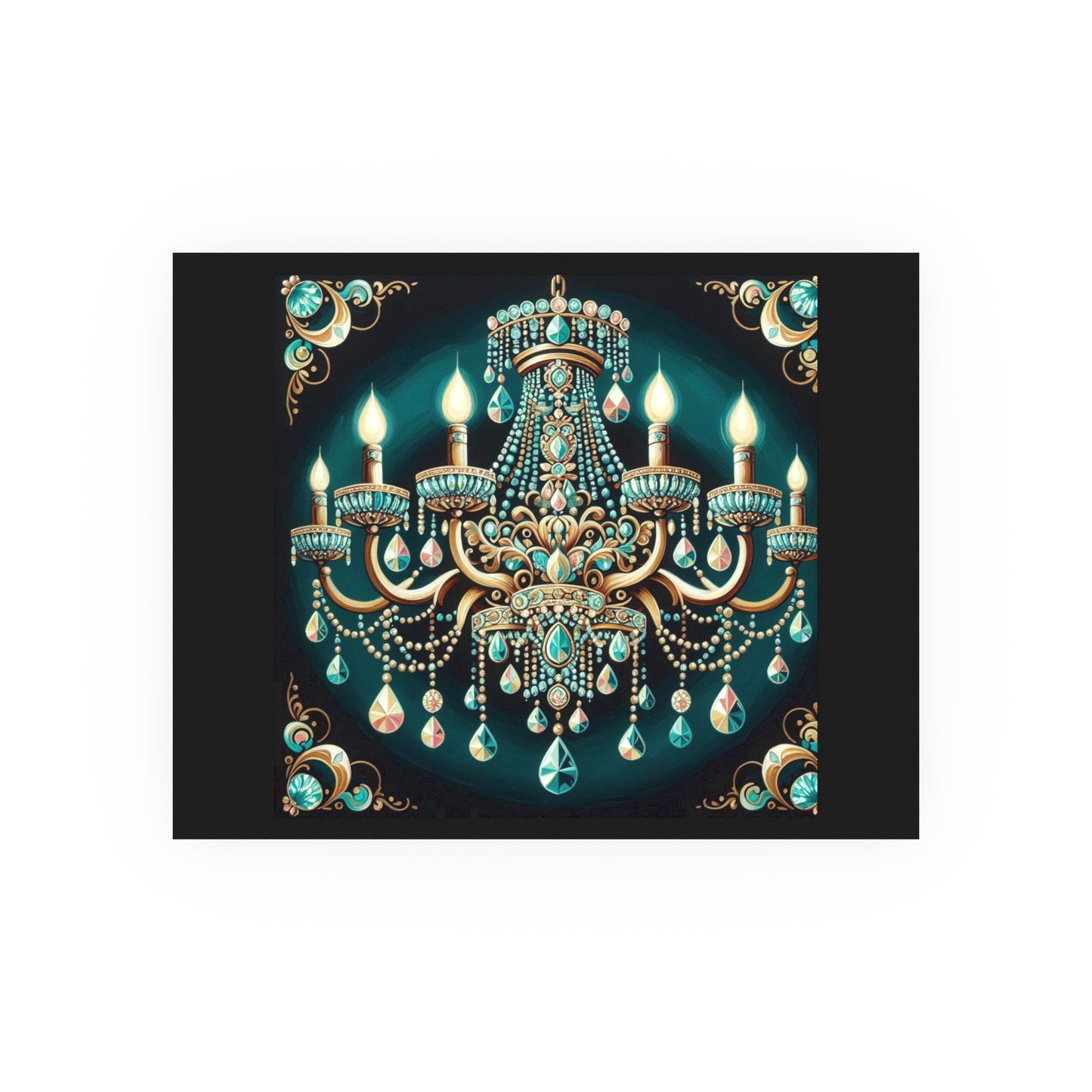 Elegant Chandelier Poster - Luxurious Wall Art for Home Décor - Teal Jeweled Chandelier