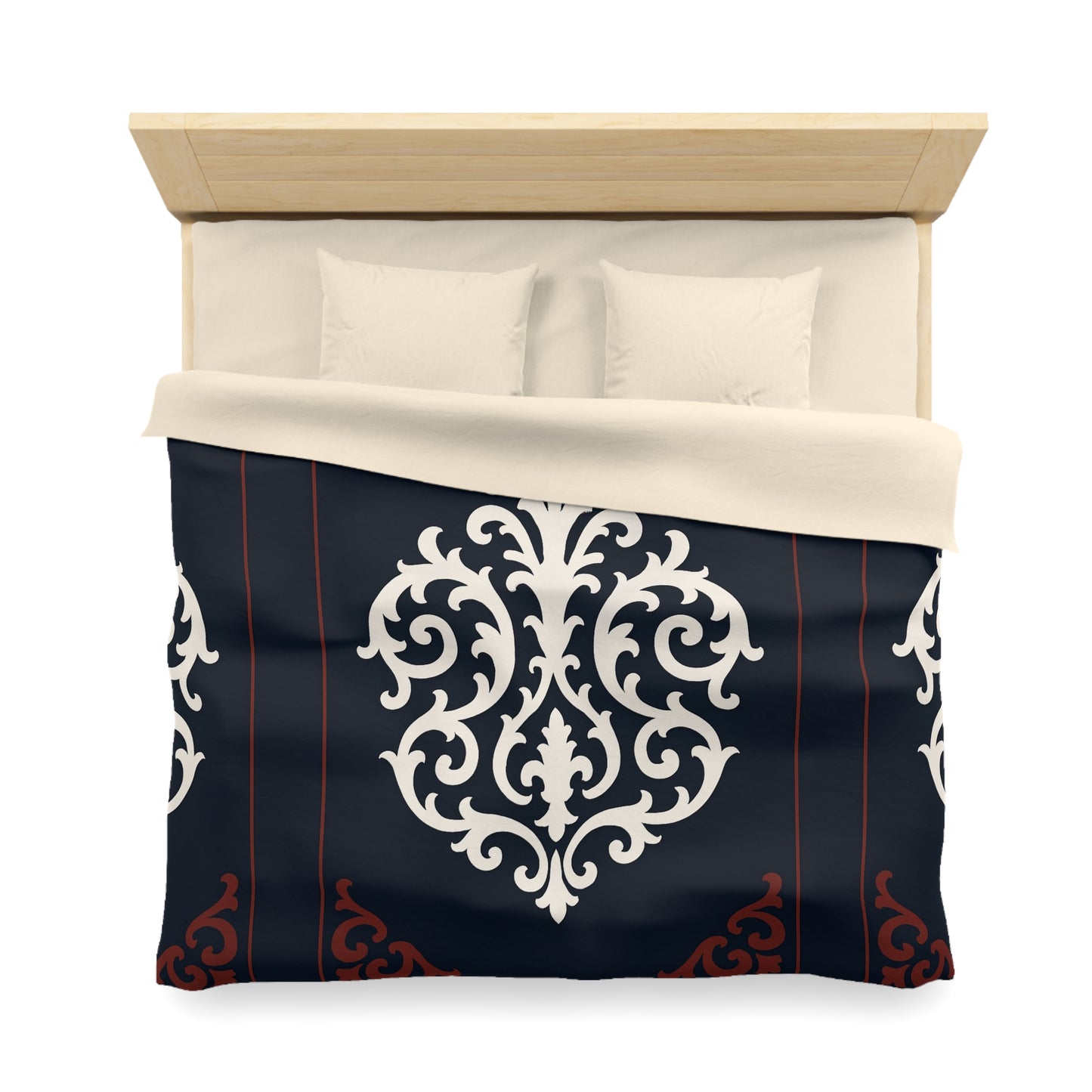 Dusk Blue-Maroon & White Baroque Microfiber Duvet Cover — Dusk Blue & White Decorative Bedding