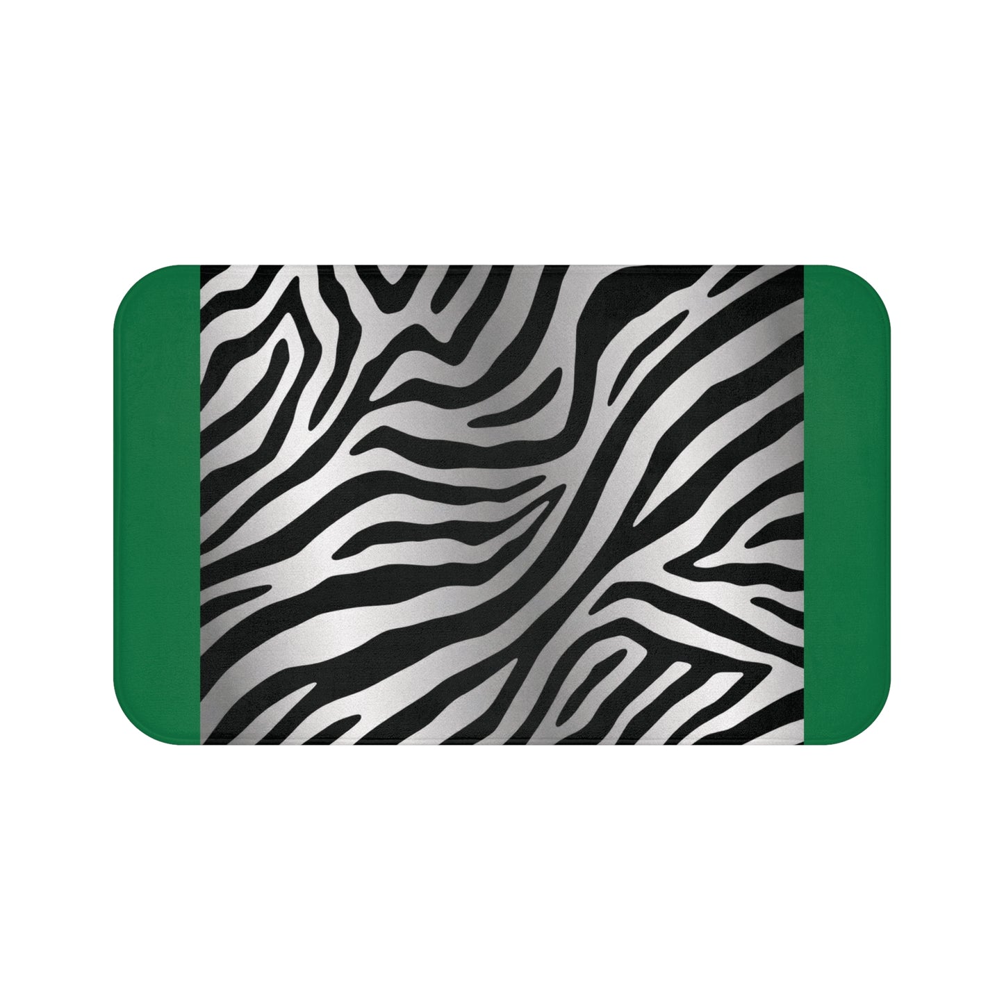 Stylish Zebra Print Bath Mat - Modern Bathroom Decor - Green Trim