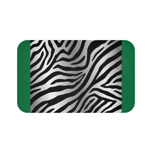 Stylish Zebra Print Bath Mat - Modern Bathroom Decor - Green Trim