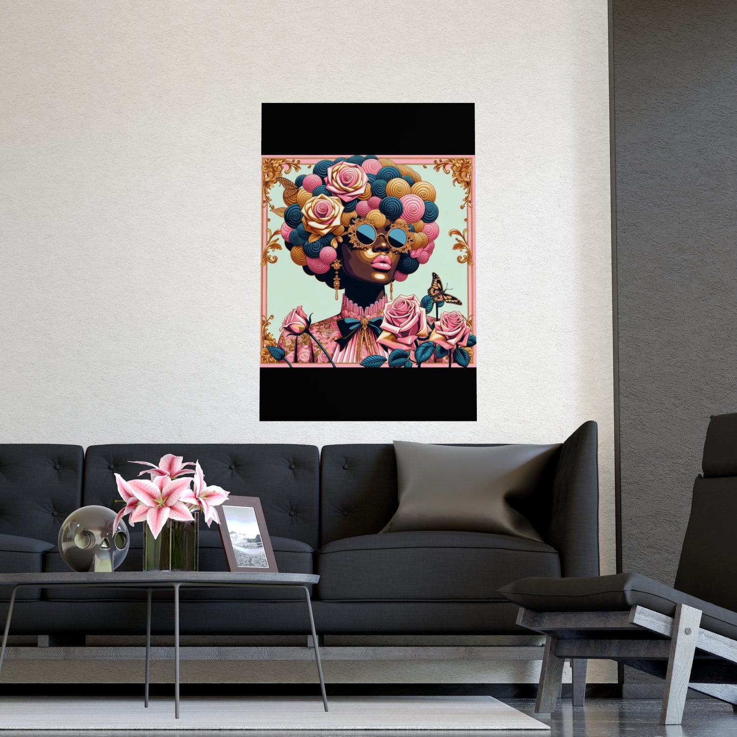 Vibrant Matte Art Posters, Wall Decor for Home, Boho Wall Art, Afrocentric Decor, Unique Gifts for Her - Lady In Pink Baroque