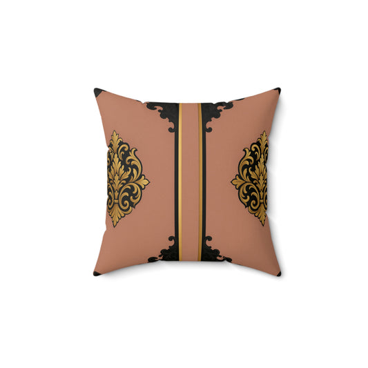 Mauve & Black-Gold Baroque Elegant Faux Suede Square Pillow, Luxe Home Decor, Vintage Style Cushion, Throw Pillow for Living Room, Wedding Gift