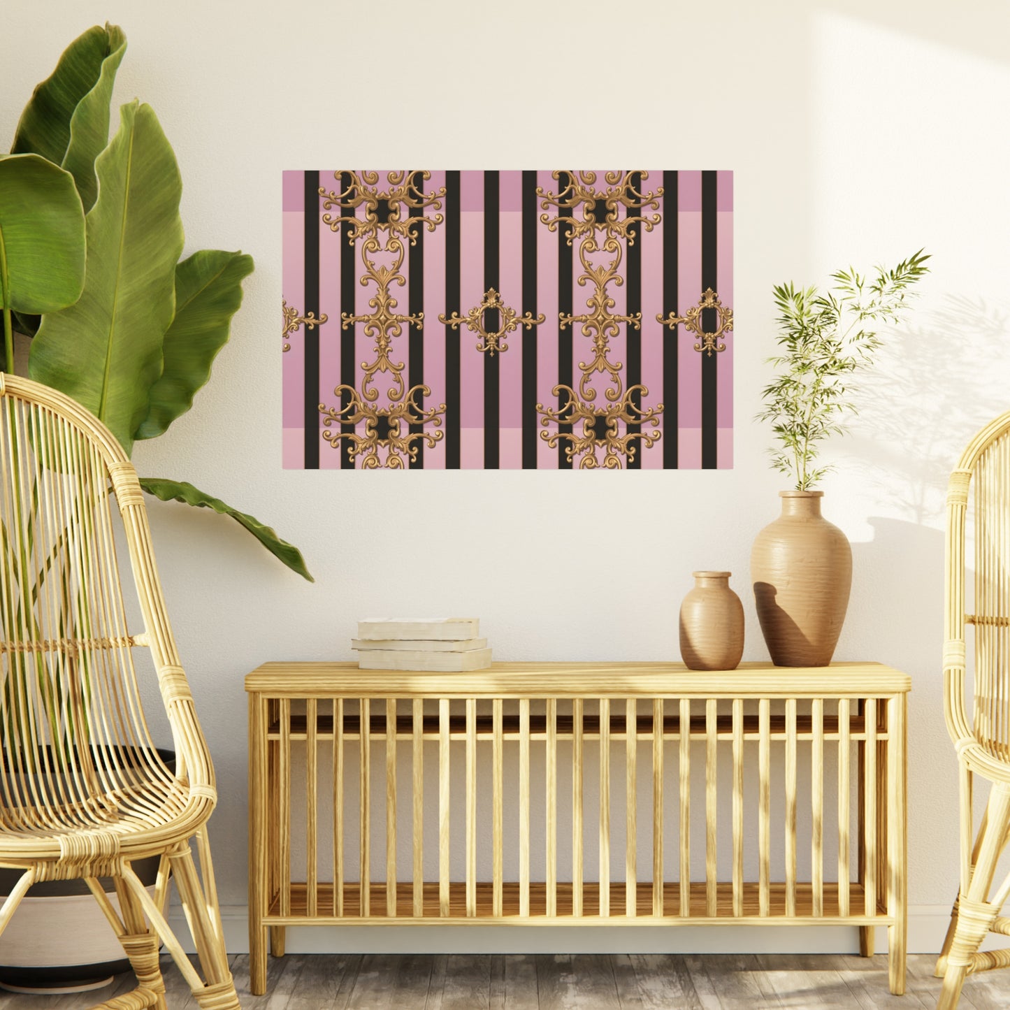 Elegant Decorative Foam Board | Wall Art, Home Decor, Office Accent, Gift Idea, Event Decoration - Lavender Ombre Striped Gold Baroque