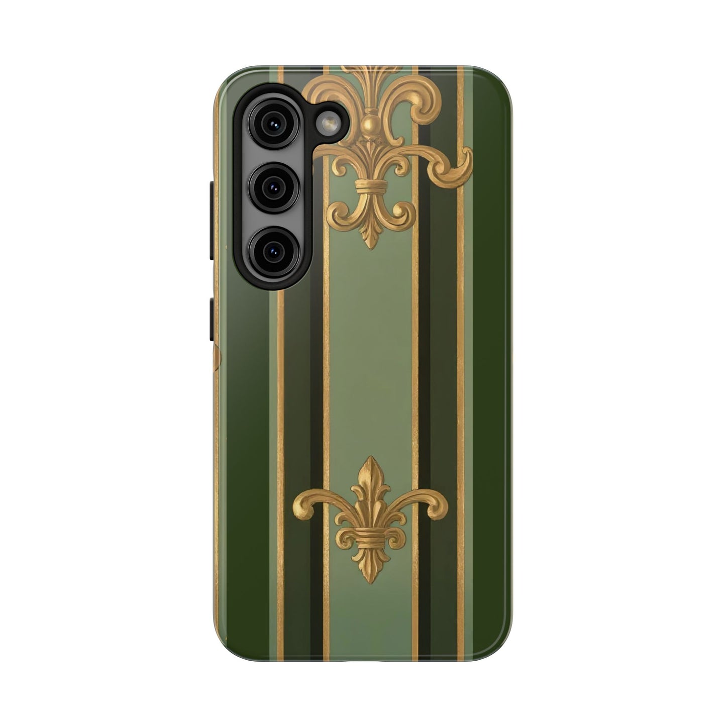 Elegant Tough Phone Cases - Baroque Design, Durable Cell Phone Covers, Unique Gifts for Her, Holiday Gifts - Green Striped Gold Baroque