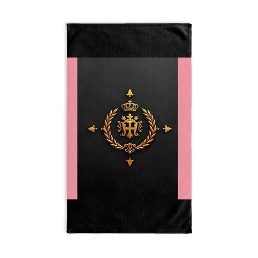 Elegant Monogrammed Hand Towel for Home Decor, Bathroom Accessory, Gift Idea, Luxury Towel, Housewarming Present - Pink Striped Gold Crest